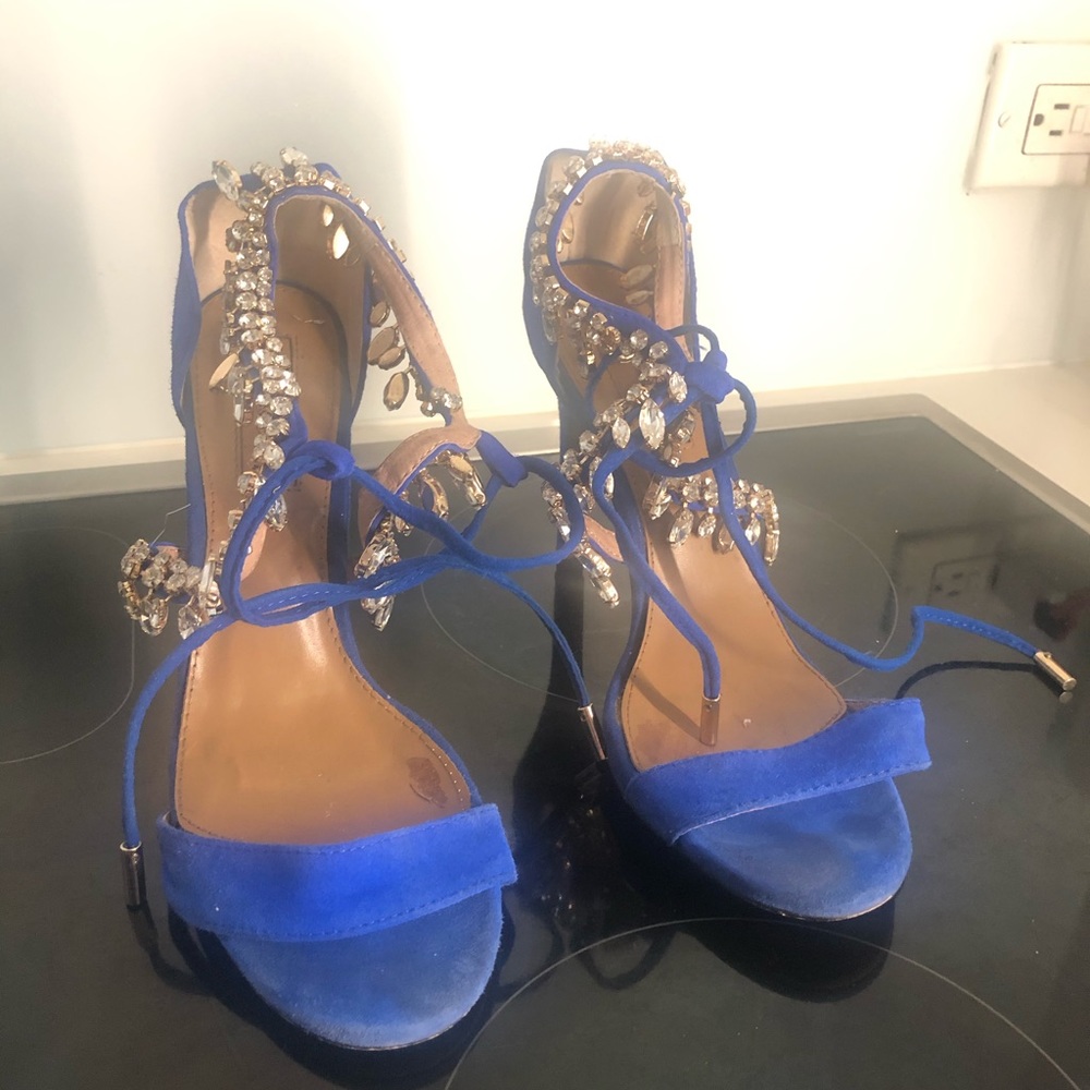 Aquazzura blue suede heels (pre-owned) size 39